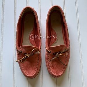FRYE Quincy Tie Leather Boat Shoes Coral women’s size 6.5
